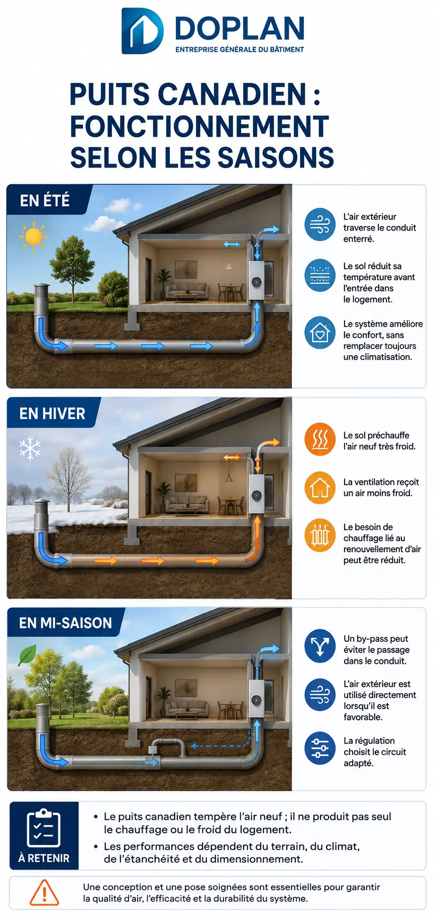 Puits canadien : fonctionnement selon les saisons — fiche DOPLAN